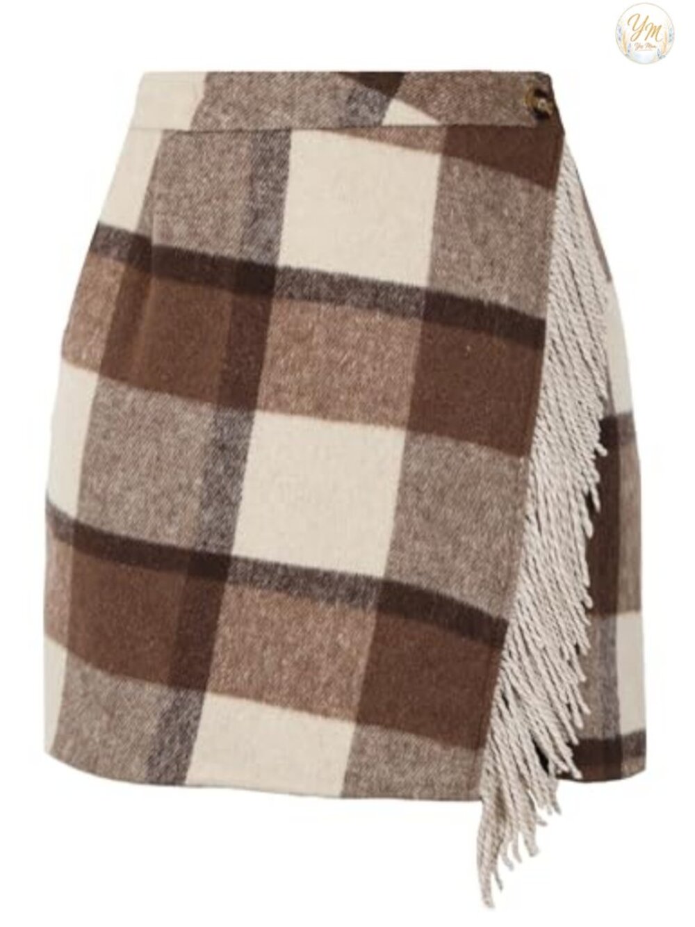 Wool Blend High Waist Bodycon Pencil Mini Skirt Fringe Plaid Casual